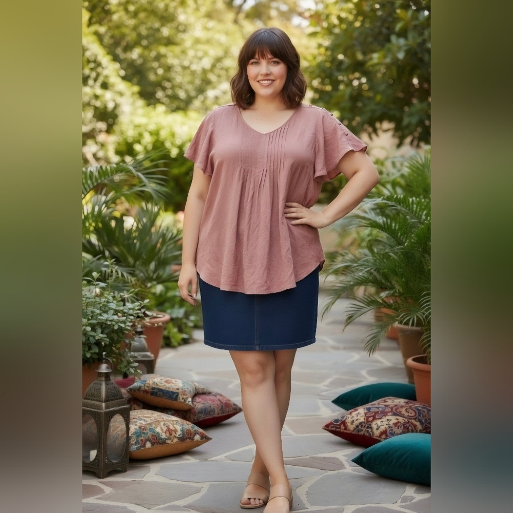 💋NWT Torrid Rose Pintuck Short Sleeve Top